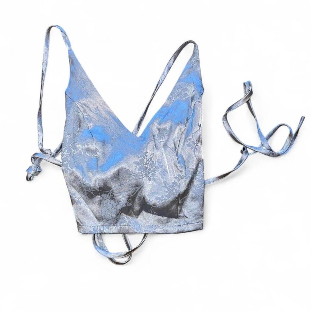 Women's Blue and Silver Crop-top